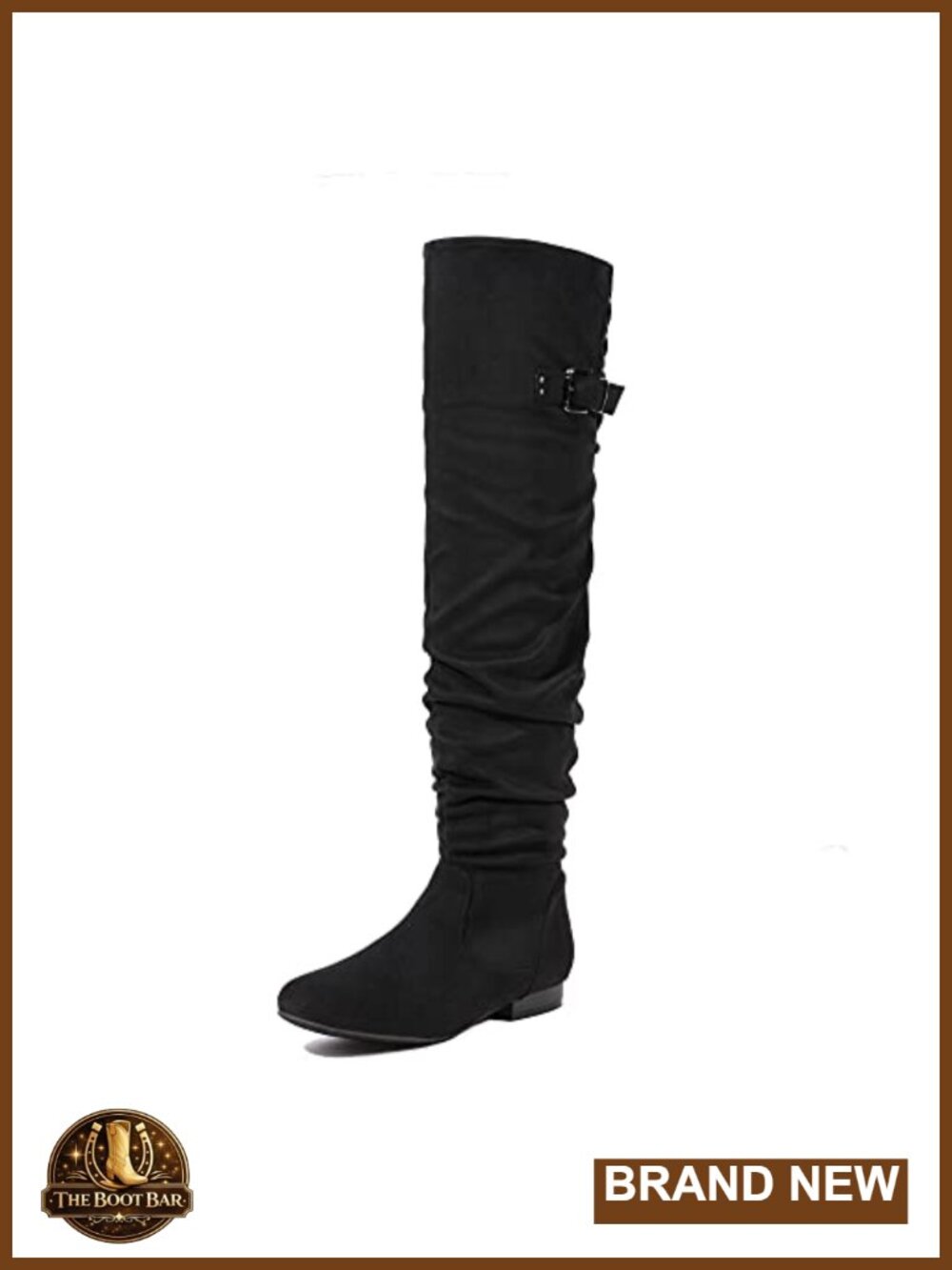 Over the Knee Flat Boots Faux Suede Faux Fur Lining Slouch Thigh High Buckle Zip